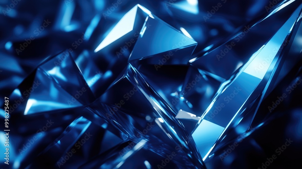 Aufkleber an abstract composition of dark blue geometric shapes enhanced by glowing edges that add a sense of 