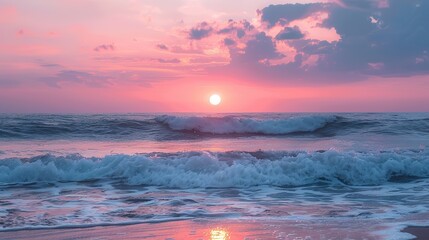 Fototapeta premium Gorgeous Sunrise and Sunset over the Sea: A Stunning Background Image. Experience the Beauty and Serenity.