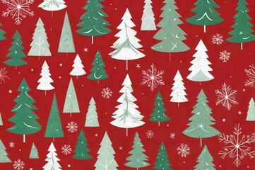 Obraz premium Pattern of Christmas Trees and Snowflakes in Red, Green, and White on red Background