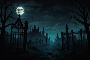 halloween night scene with moon