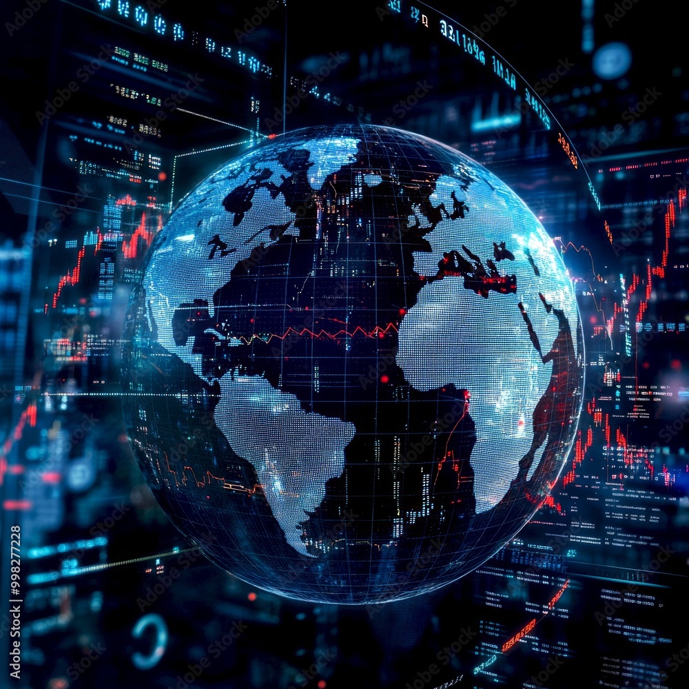 Aufkleber explore the digital globe with vibrant data overlays. this image showcases a 3d representation of ea