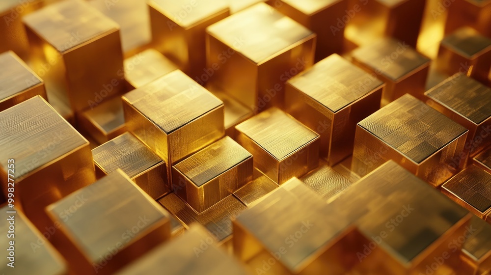 Aufkleber abstract golden background featuring a composition of square blocks
