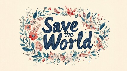 Hand Drawn Save the World Slogan on a Light Background