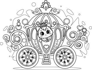 Coloring page. Prince Cat Inside Royal Carriage