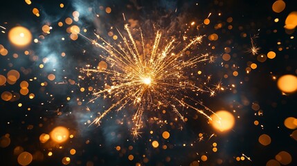 Golden Fireworks Bursting in the Night Sky