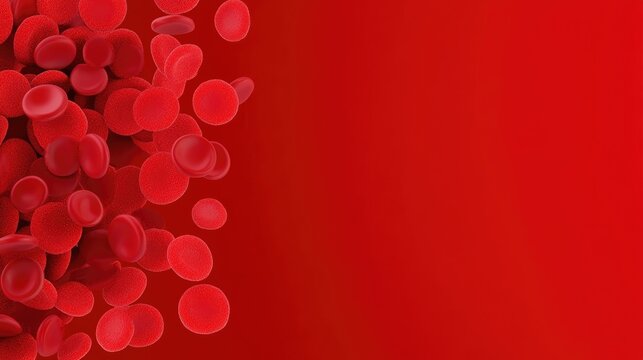 Red blood cells displayed on a medical red banner