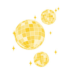Set of gold discoball icons. Golden disco party mirrorballs in retro 70s 80s 90s retro discotheque style. Shining night club globes. Nightlife, holiday or fun symbols.
