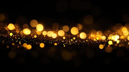 Golden bokeh lights create a blurred effect against a black background Sparkling glitter enhances the festive atmosphere perfect for your design projects