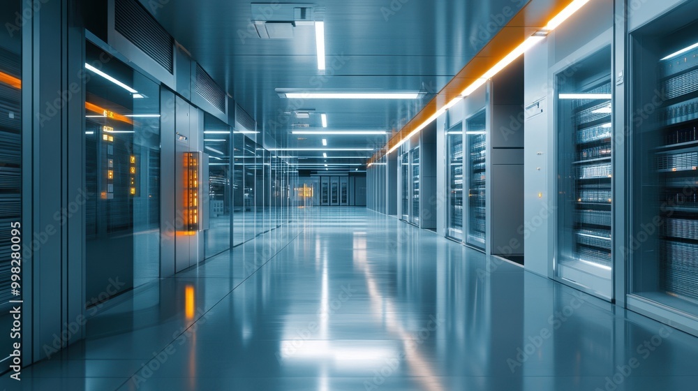 Poster high-tech data center with ai-powered document scanning and conversion, showcasing advanced digitiza