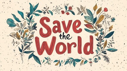 Hand Drawn Save the World Slogan on a Light Background