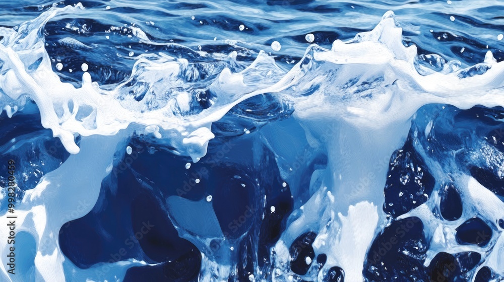 Poster abstract depiction of swiftly flowing water waves the blue waves and white splashes create distincti