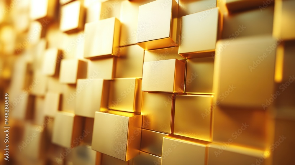Poster abstract golden background featuring a composition of square blocks