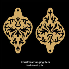 Merry Christmas decor ornament element, hanging items for laser cutting, Floral