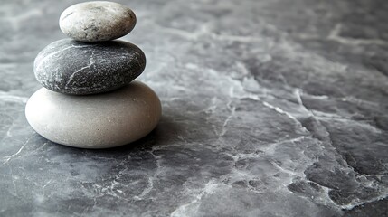 Stack of Three Smooth Stones on Marble