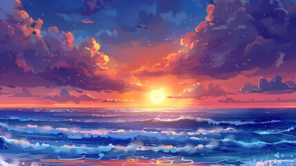 Fototapeta premium Gorgeous Sunrise and Sunset over the Sea: A Stunning Background Image. Experience the Beauty and Serenity.