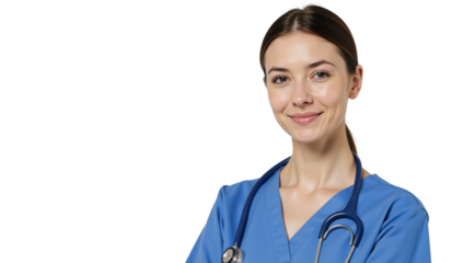 A nurse is depicted on a transparent PNG background for an isolating effect