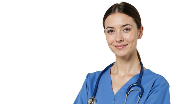 A nurse is depicted on a transparent PNG background for an isolating effect