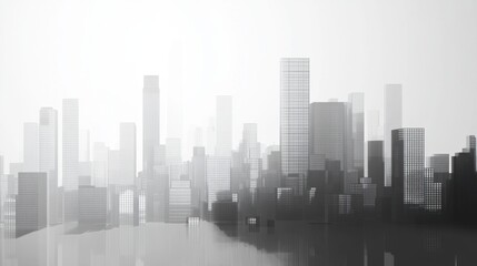 Naklejka premium Modern pixelated cityscape in grayscale, showcasing skyscrapers and an urban landscape in a tech-inspired, minimalist style.