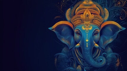 Elegant abstract vector of Lord Ganesha with flowing lines and festive patterns, offering copy space for personalized Ganesha Chaturthi wishes.