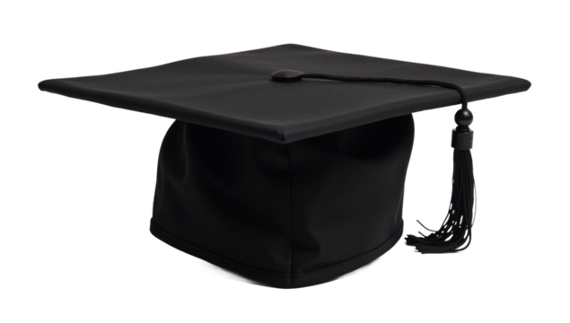 Graduation cap shown against an isolated transparent PNG background - Powered by Adobe