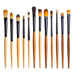 An assortment of painting brushes against a transparent background