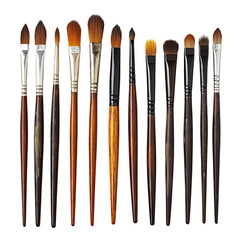 An assortment of painting brushes against a transparent background