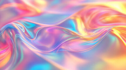 Obraz premium Smooth Flowing Pastel Waves With Iridescent Colors In Abstract Digital Art