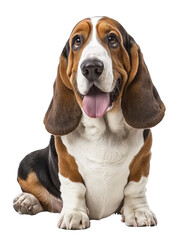 Happy Basset Hound Sitting Isolated on White Background