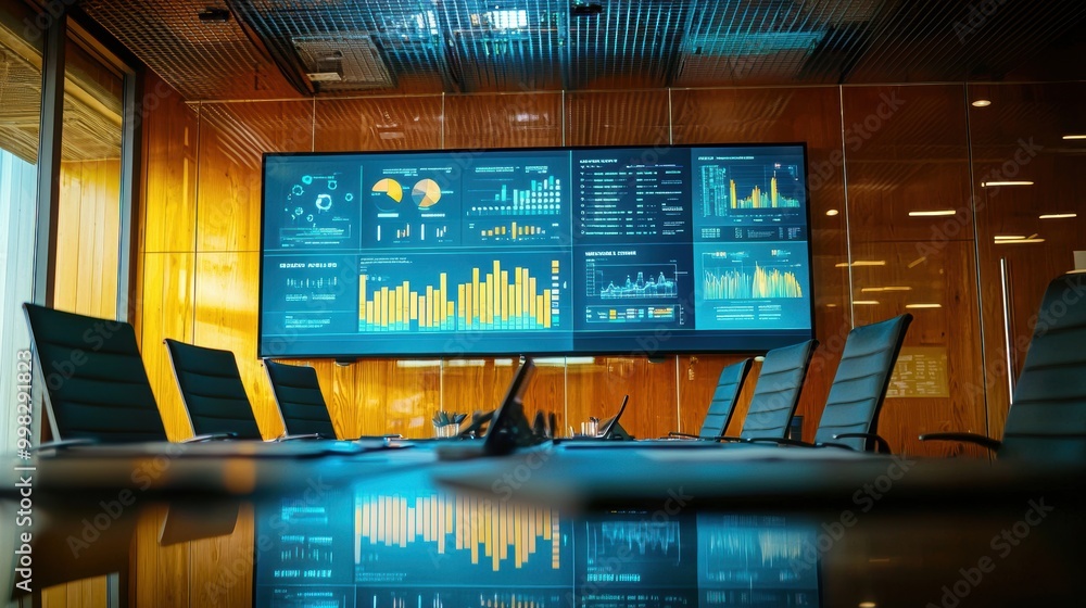Poster Modern Conference Room with Large Data Display Screen