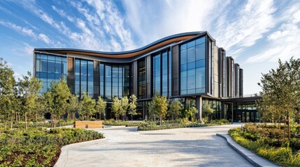 Fototapeta premium Modern Office Building with Polished Glass Exterior