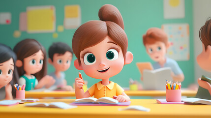 A cartoon character cute Children Are Studying
