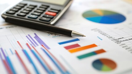 Cluttered Desk with Financial Documents and Charts