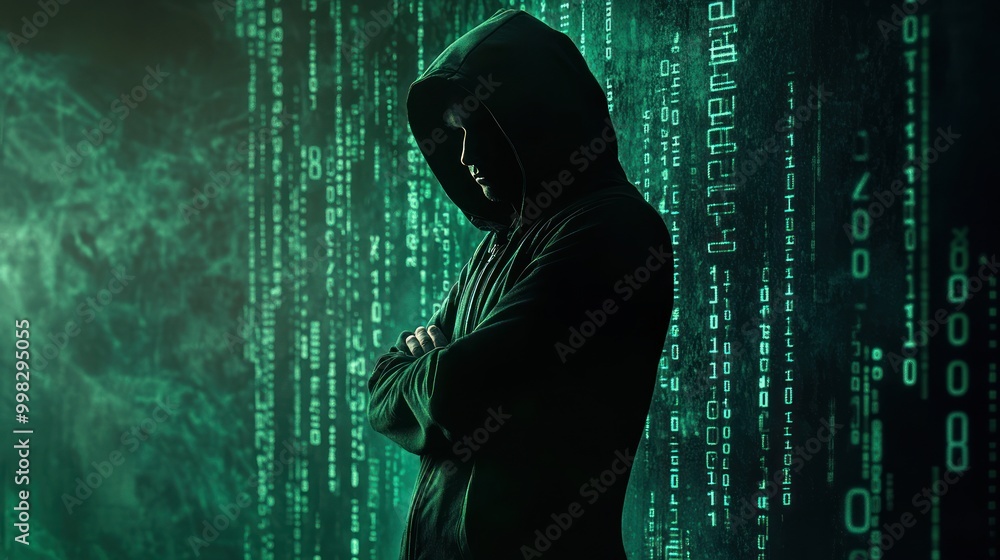 Poster mysterious hacker in the digital matrix