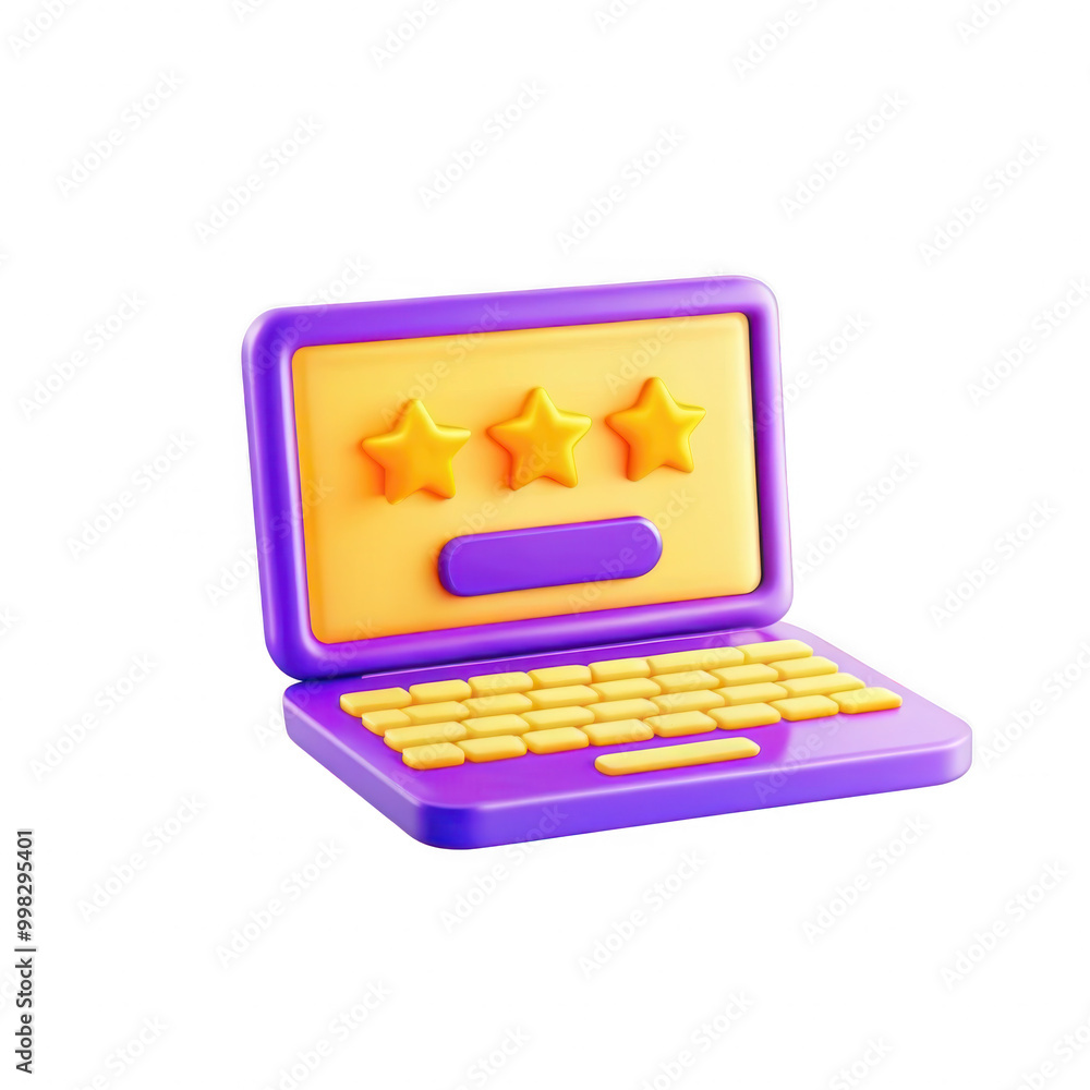 Poster a vibrant and playful 3d render of a laptop with stars, showcasing a colorful design. it's funny and