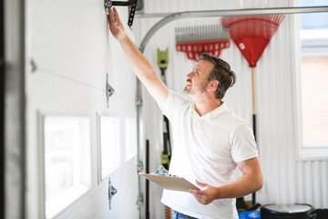 A men inspector or Fixing a garage door