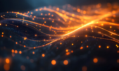 Futuristic financial dashboards and luxury business charts with glowing neon lines, gold accents, and connected nodes for corporate branding.