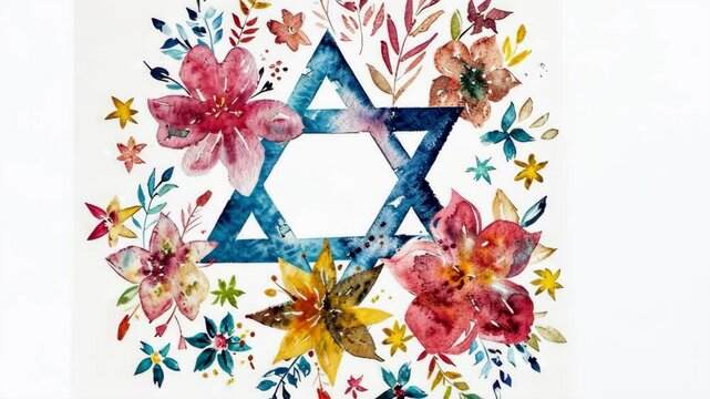 Watercolor star of david with floral pattern for festive celebrations