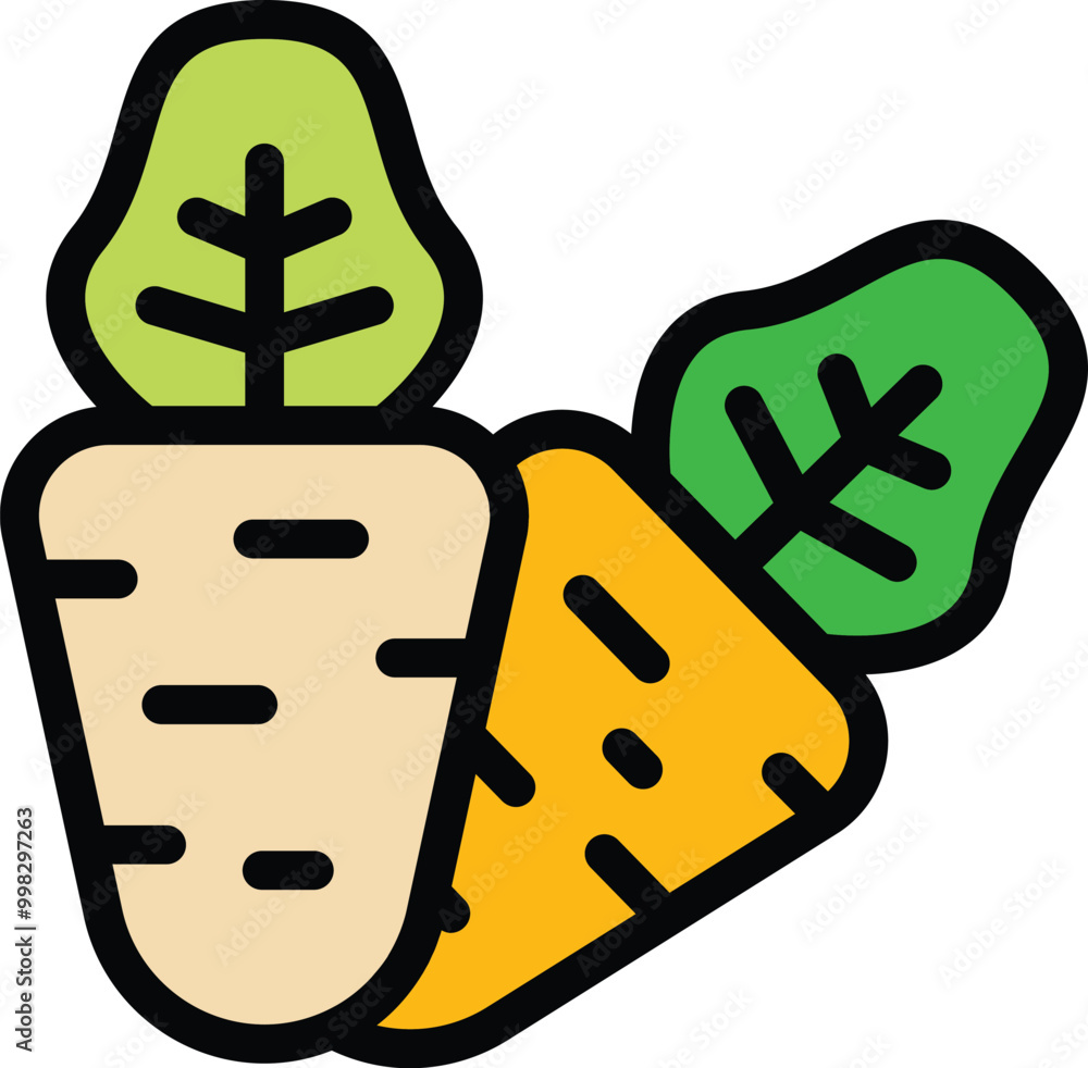 Poster parsnip and carrot with leaves lying next to each other, symbolizing healthy eating and vegetarian l