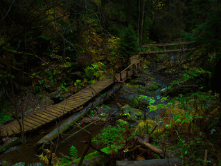 Bridge over river Opava with stones in Jeseniky mountains