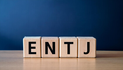 Wooden cubes with abbreviation ENTJ. Extraverted, Intuitive, Thinking, Judging. Personality type.