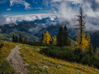 Beautiful Autumn day on a Hohe Veitsch mountain in Alps