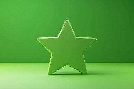Three-dimensional green star standing upright on a smooth, flat surface