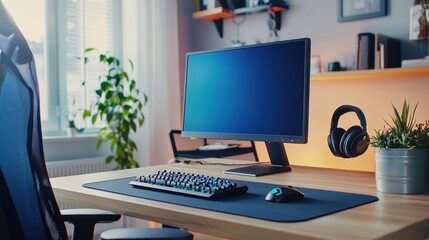 Modern Home Office Setup with Sleek Desktop Computer