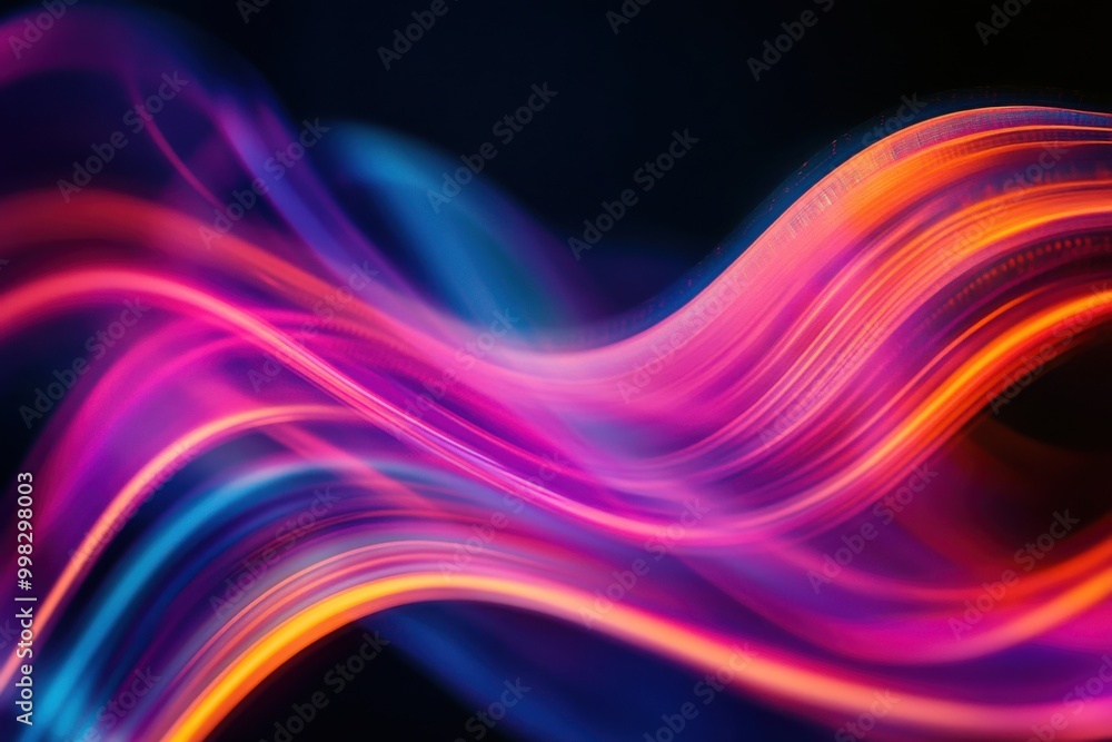 Poster dynamic wave patterns and radiant light streaks contrasted with a shadowy setting