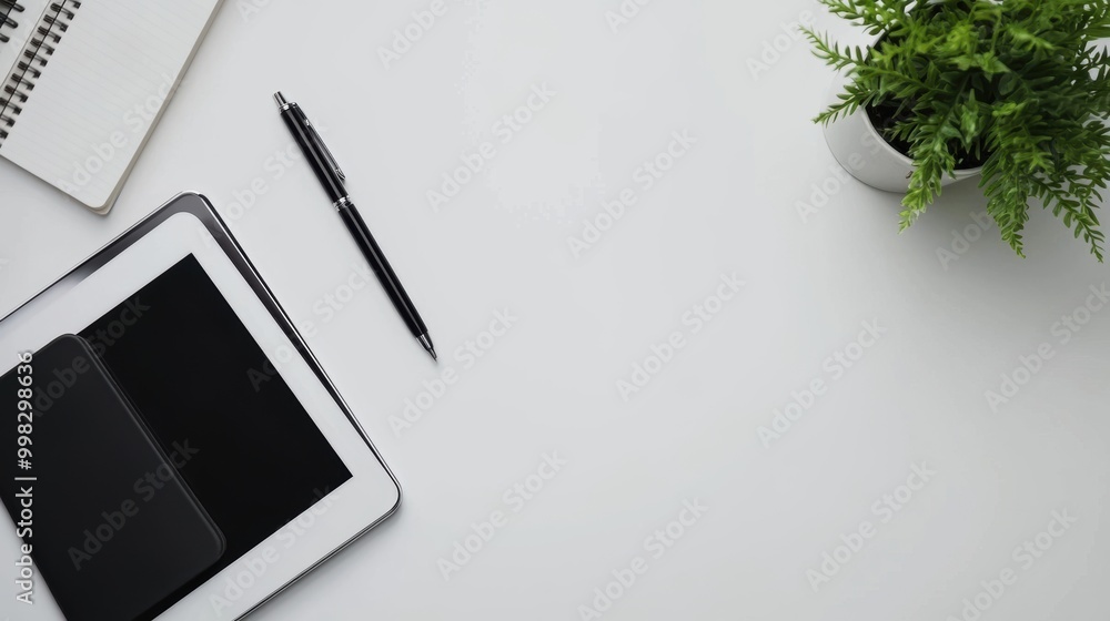 Poster Minimalist Desk Setup with Tablet and Notebook