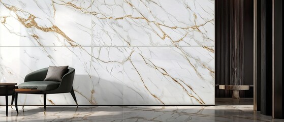 White Marble Wall with Golden Veins in a Modern Interior