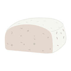 A piece of Feta cheese in a flat style, highlighted on a white background. A whole piece of pressed molded dairy product. White Greek cottage cheese made from sheep's milk or milk beans