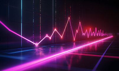 Fototapeta premium Futuristic financial dashboards and luxury business charts with glowing neon lines, gold accents, and connected nodes for corporate branding.