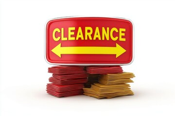 Clearance Sale Sign with Stacked Paperwork