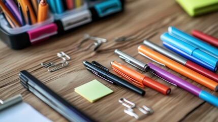 Naklejka premium Neatly Organized Office Supplies on a Wooden Desk